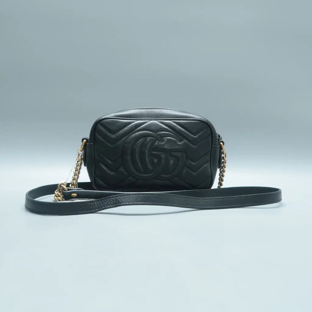 100% Authentic GUCCI GG Marmont Black Leather Shoulder Bag 882-112824 - Picture 2 of 12